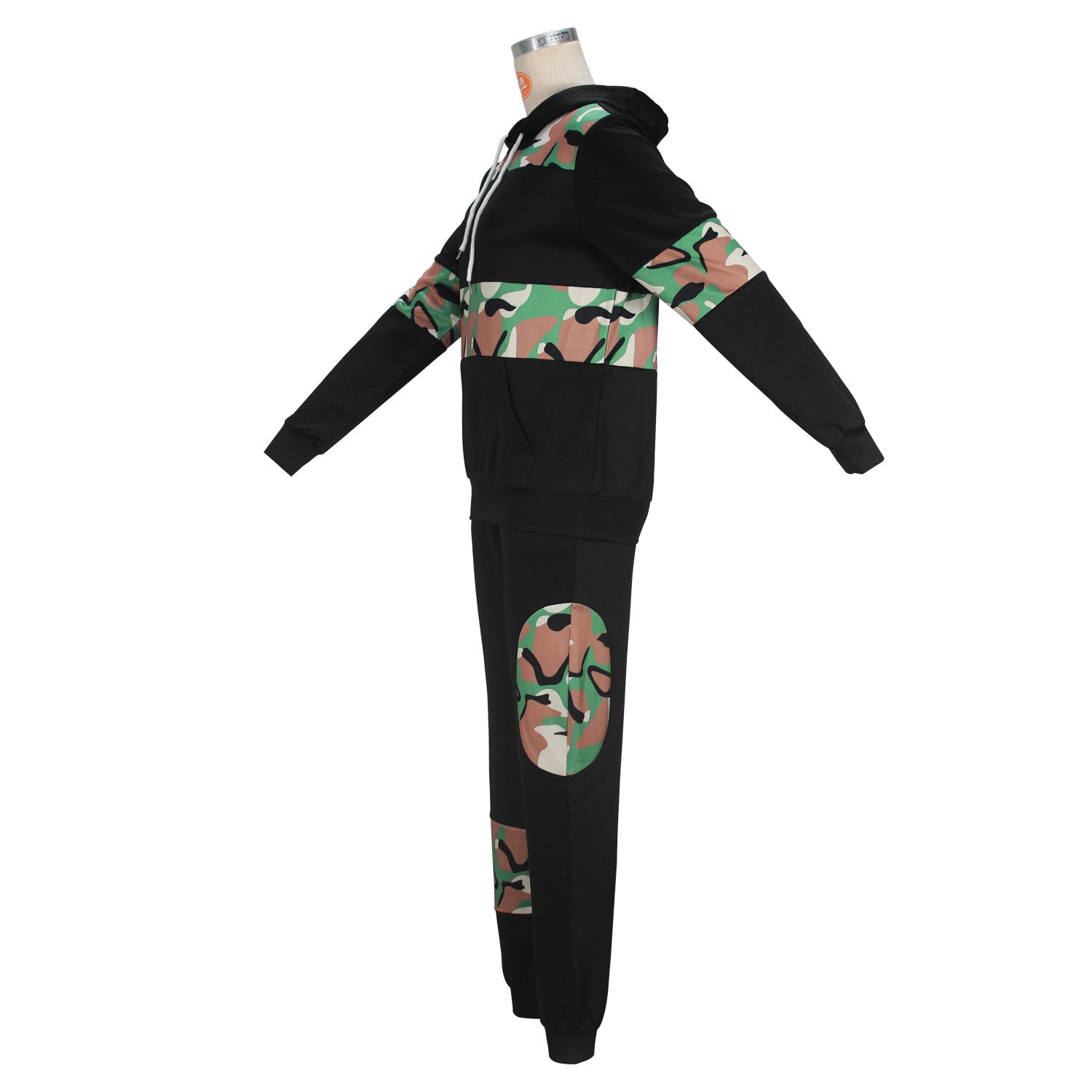 Spring Autumn Winter Fashion Women's Camouflage Patchwork Casual Hoodies Trousers Two-Piece Set 4