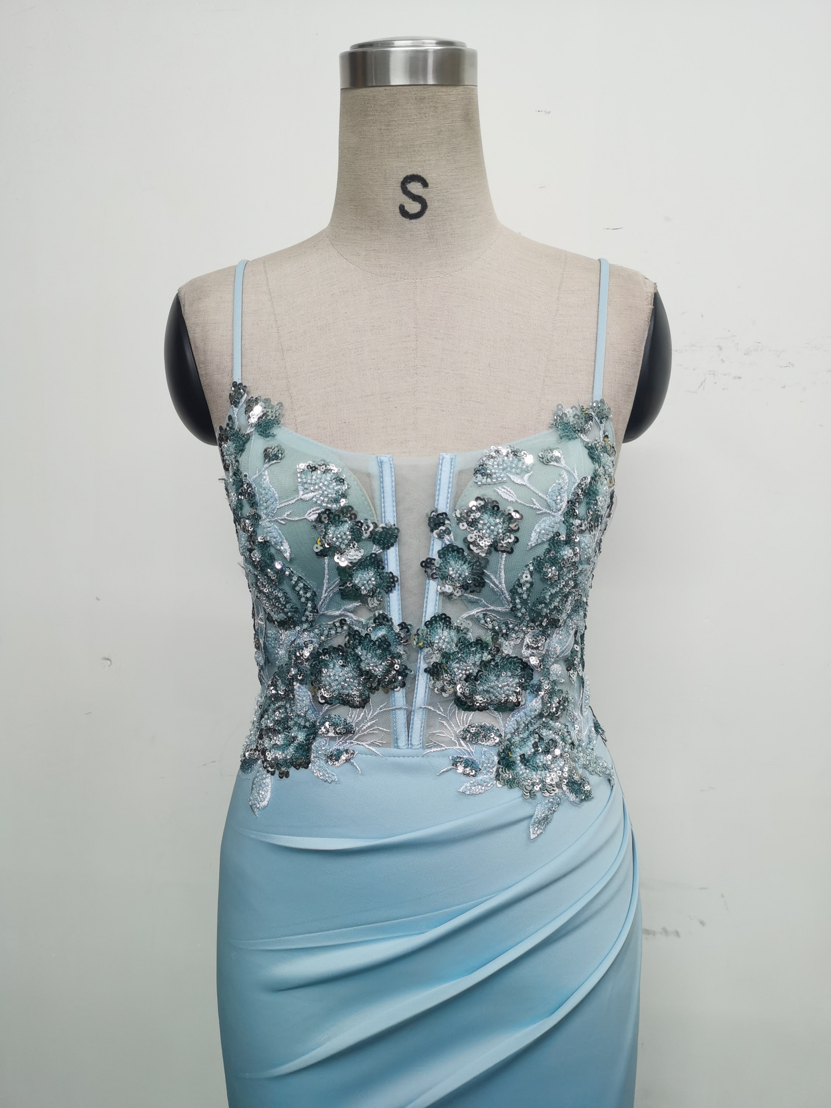 Women Fishbone Lace-Up Sequin Embroidery Formal Formal Party Evening Dress 32