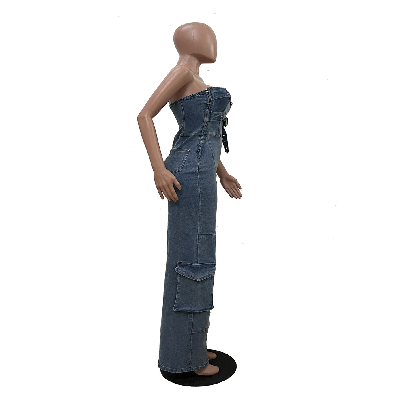 Spring/Summer Women’s Streetwear Strapless High-Waist Denim Jumpsuit 8