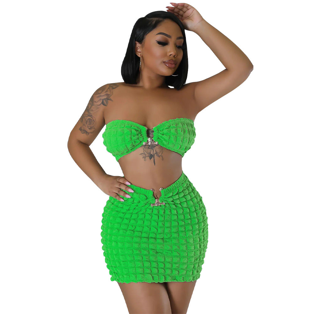 Women Sexy Bandeau Top and Skirt Two-Piece Set 14