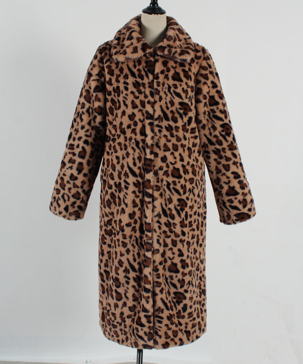 Autumn And Winter Fashionable Casual Turndown Collar Leopard Fleece Coat For Women 13