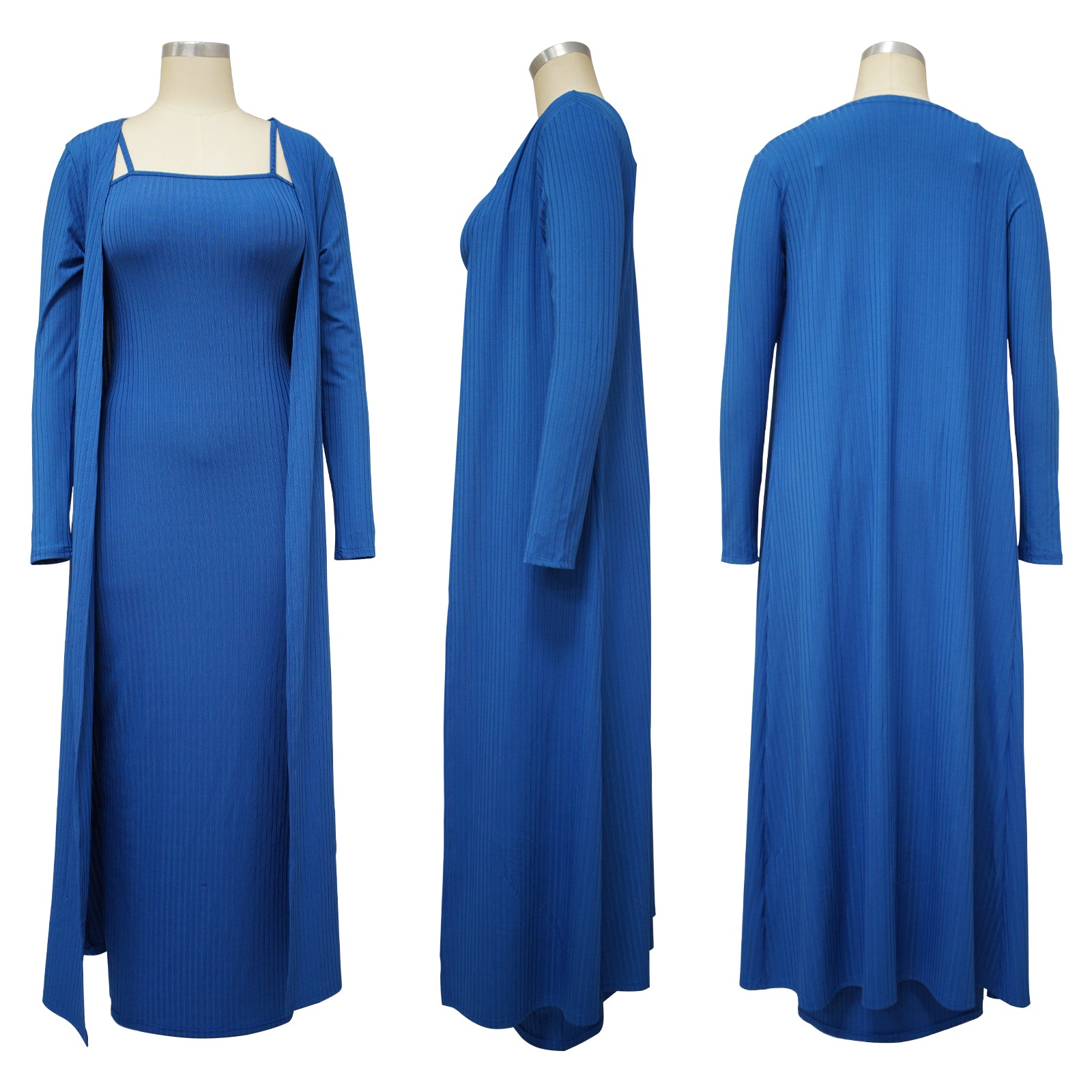 Women's Sexy Nightclub High Stretch Ribbed Slip Dress Set 15