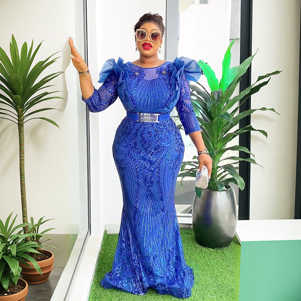 Plus Size African Women Christmas Halloween Party Evening Dress Sequins