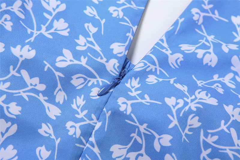 Women sexy square neck floral slit dress 15