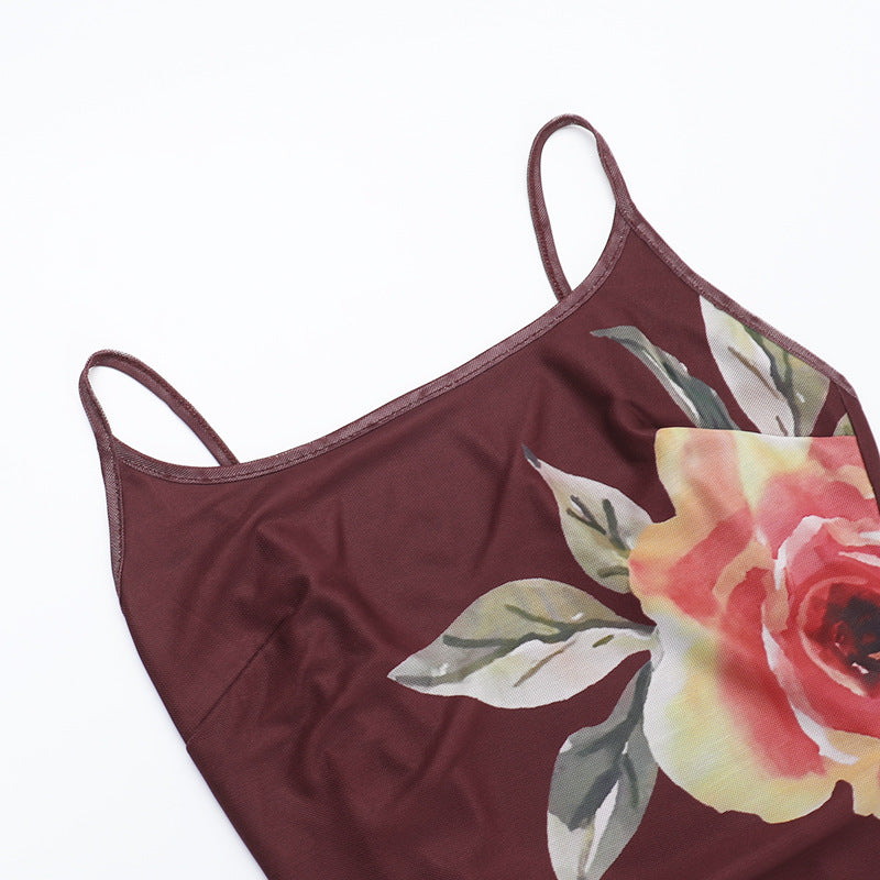 Summer Sexy Flower Mesh Strap Backless Slit Long Dress 11