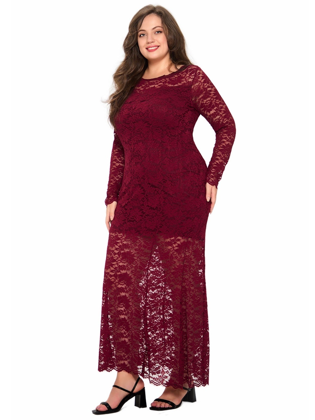 Plus Size Women lace fishtail dress 6