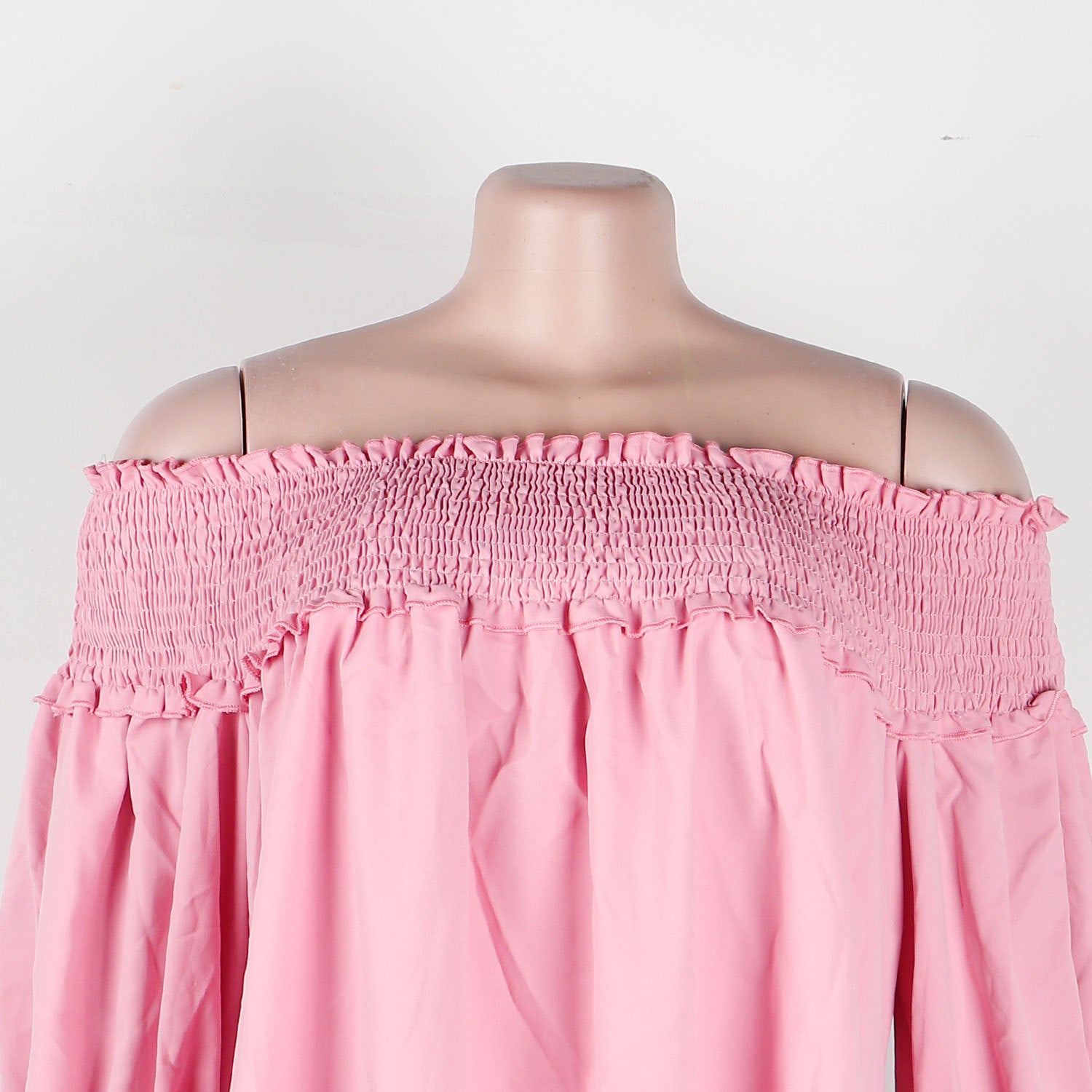 Summer Solid Off Shoulder Ruffled Long Sleeve Loose Casual Dress 18