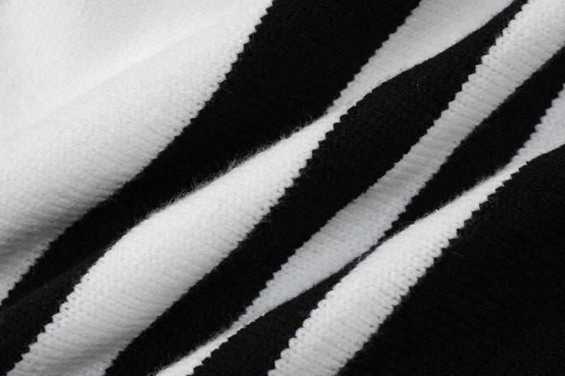 Women Knitting Stripe Bell Bottom Sleeve Tie Backless Sweater Dress 15