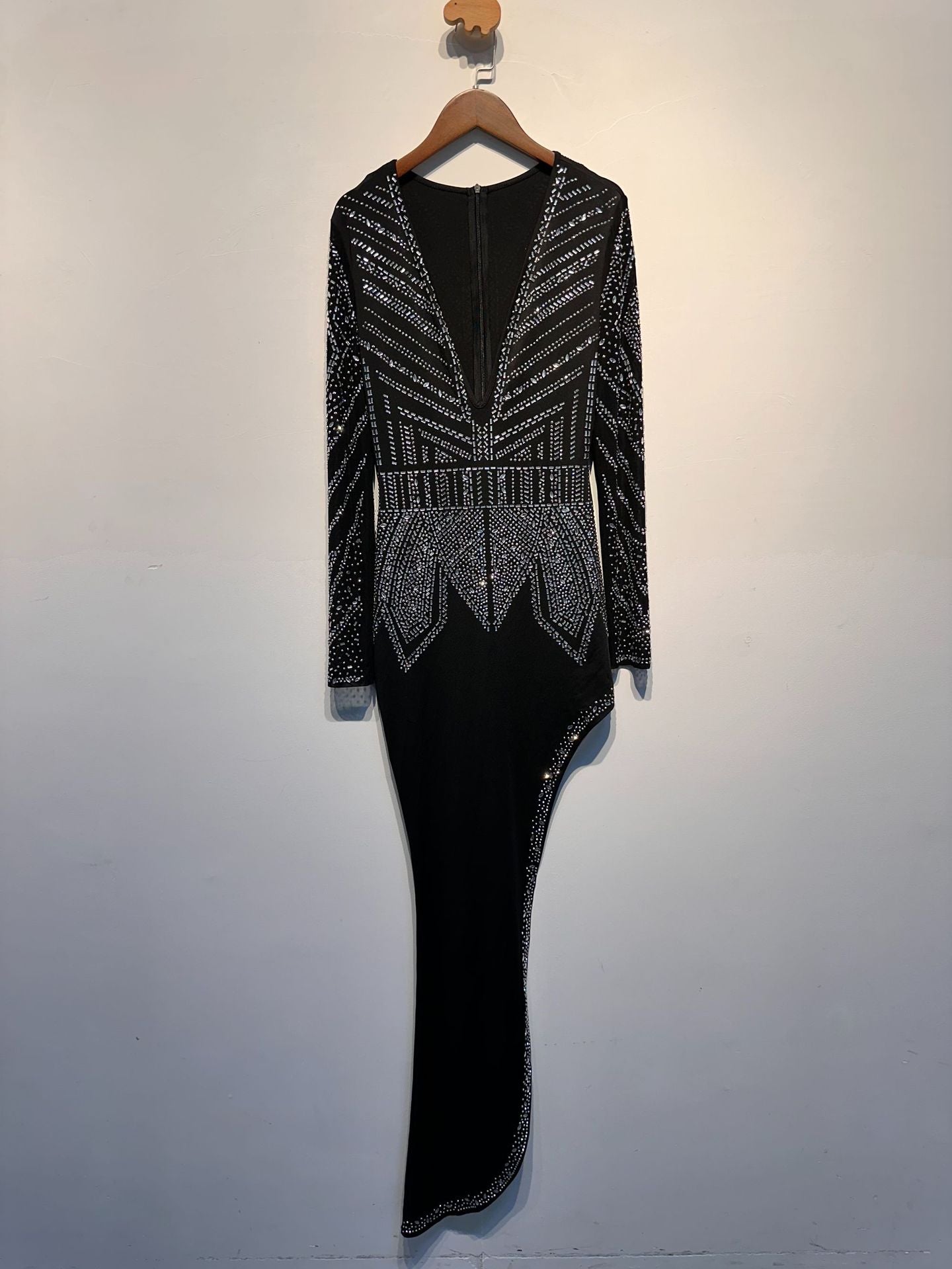 Women Sexy Beveled Beaded Stretch V-Neck Bodycon Dress 11