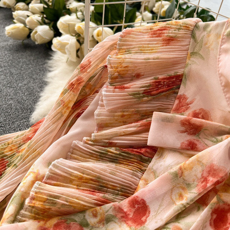 Women French floral pleated skirt 17