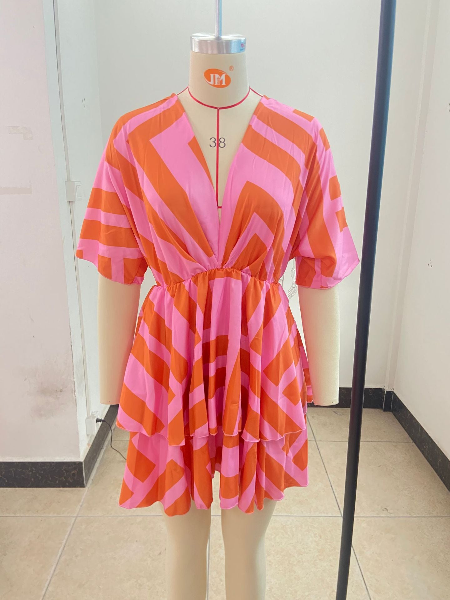 Autumn V-Neck Loose Bat Sleeves Print Dress Women's Clothing 27