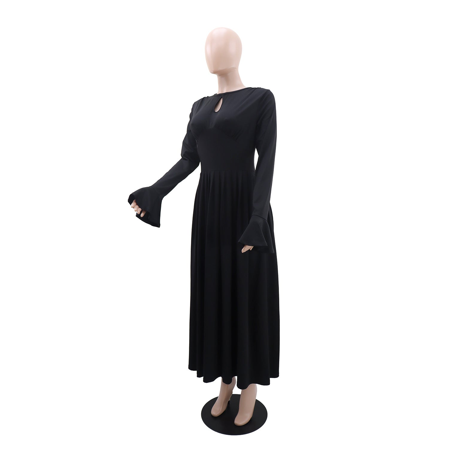 Women Solid Long-Sleeve Elegant Cutout Dress 4