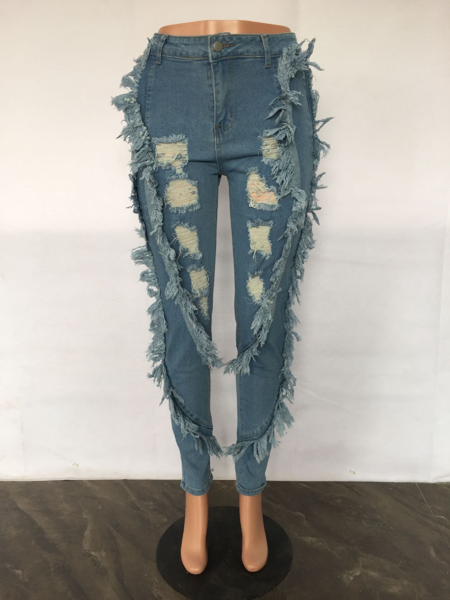 Women's Ripped Fashion Frayed Sexy Slim Fit Skinny Denim Pants 7