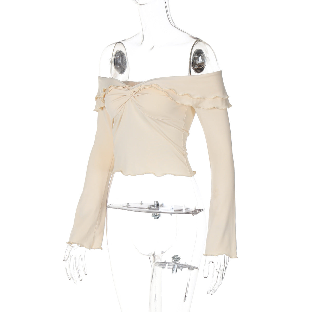 Women's Summer Sexy Ruffle Off Shoulder Long Sleeve Top Skirt Two Piece Set 13