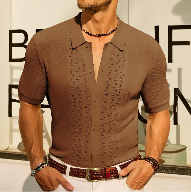 Men's Summer Short Sleeve Knitting Polo Top 6