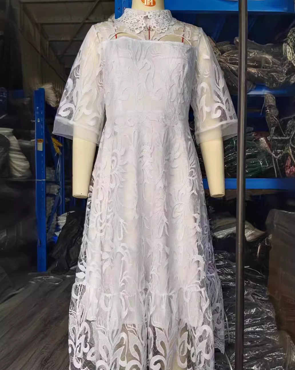 Sexy Women's Three Quarter Sleeve Lace Mesh Party Dress 5