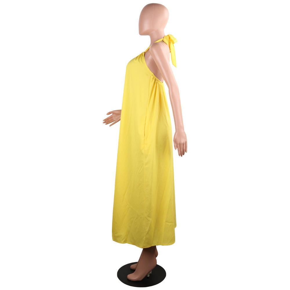 Women's Sling Loose Halter Print Boho Maxi Dress 21