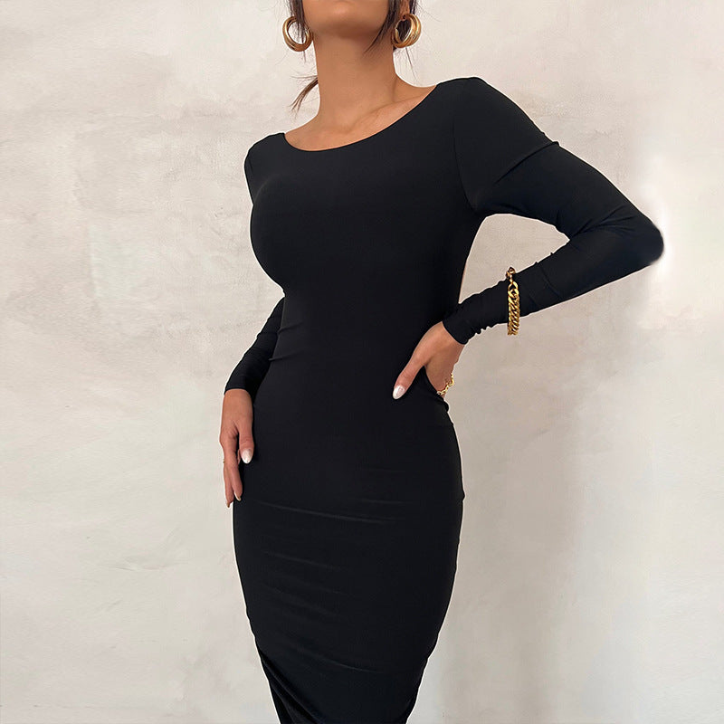 Autumn and Winter Sexy Slim Long Sleeve Low Back Bodycon Long dress for Women 5