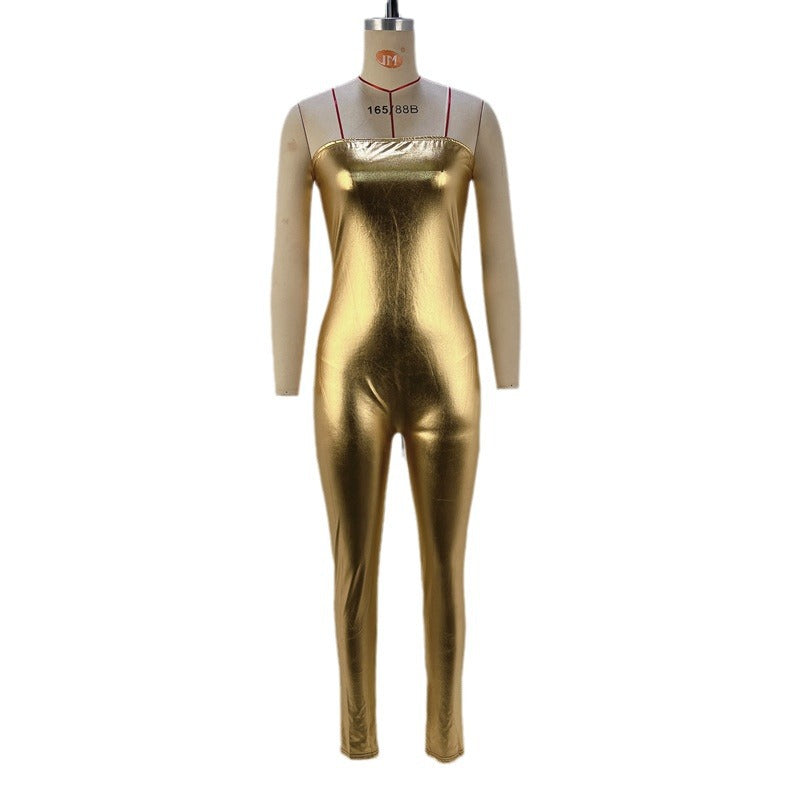 Women's Autumn And Winter Metallic Sexy Straps Tight Fitted Jumpsuit 7
