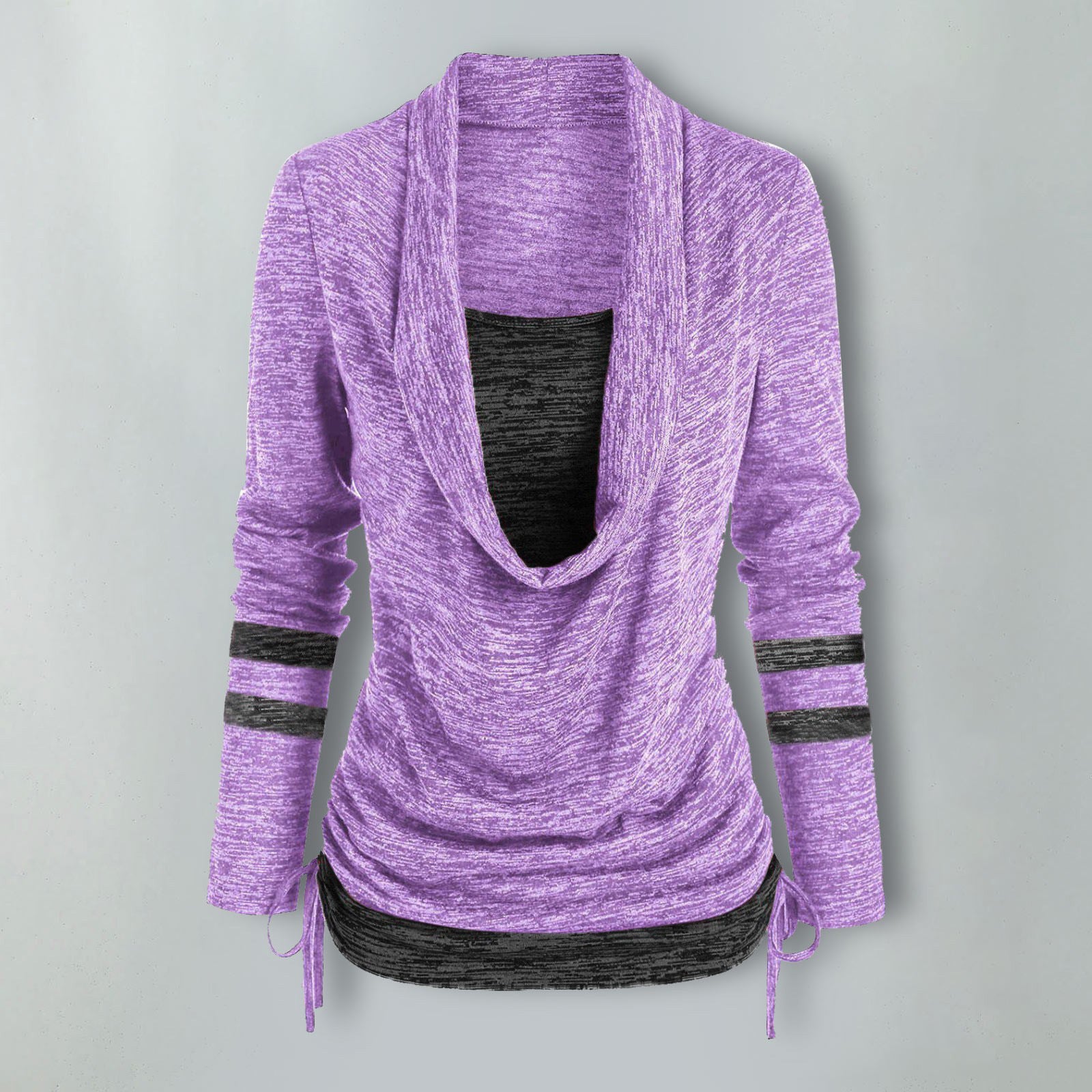 Women Leopard Patchwork Long Sleeve Loose Pleated Top 6