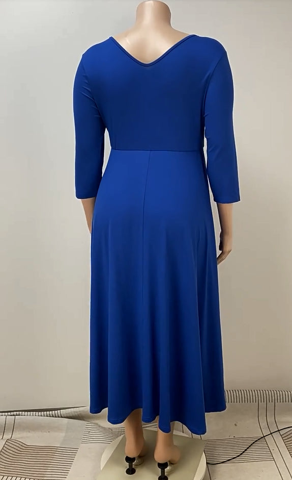 Plus Size Women Long Sleeve V-Neck Frill Dress 4