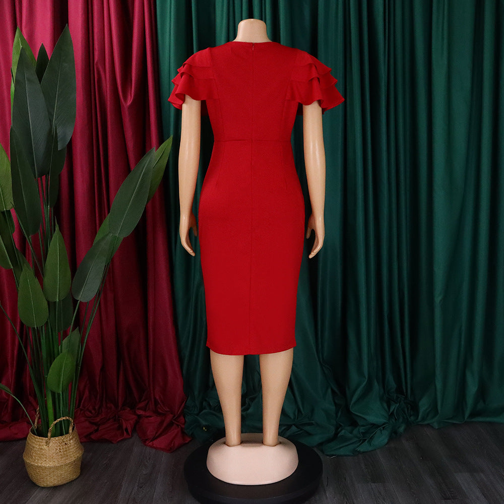 Women's Summer Chic Career Square Neck Short Sleeve Sexy Bodycon African Dress 17