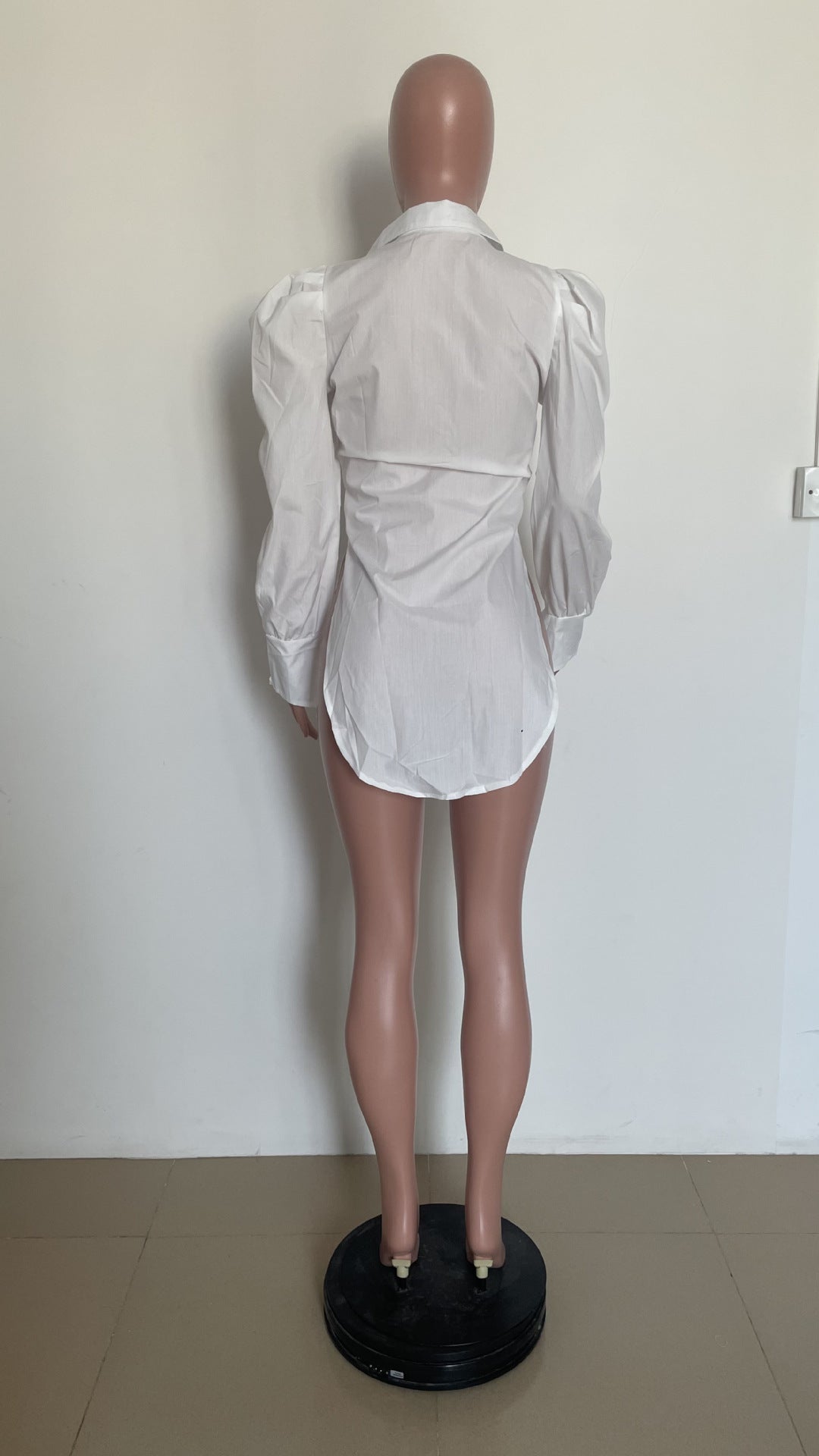 Fashionable sexy solid long sleeve single-breasted V-neck white irregular shirt 6