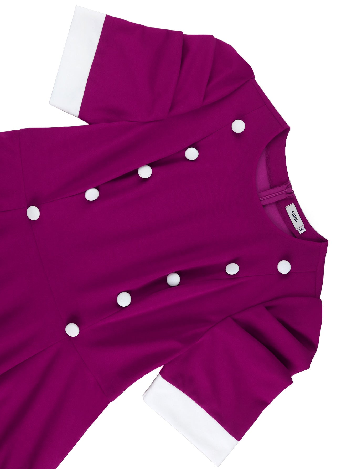 Plus Size Contrast Color Round-Neck Short-Sleeve Elegant Party Cocktail A-Line Dress 12