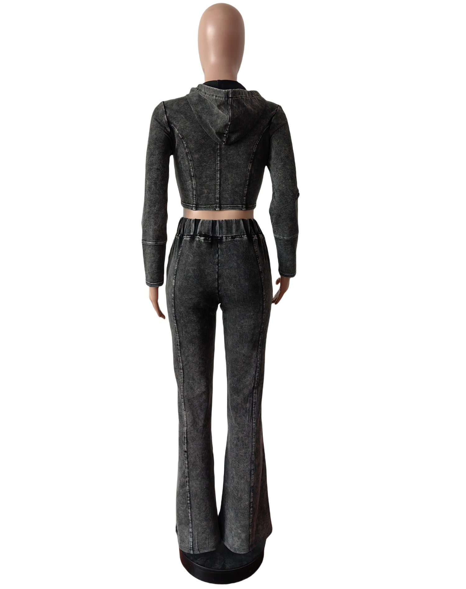 Women Washed Stretch Top and Slit Pants Two Piece Set 9