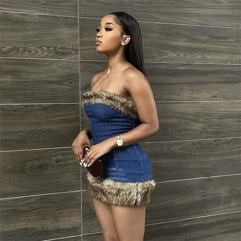 Women Autumn and Winter Sexy Strapless Bodycon Dress 3