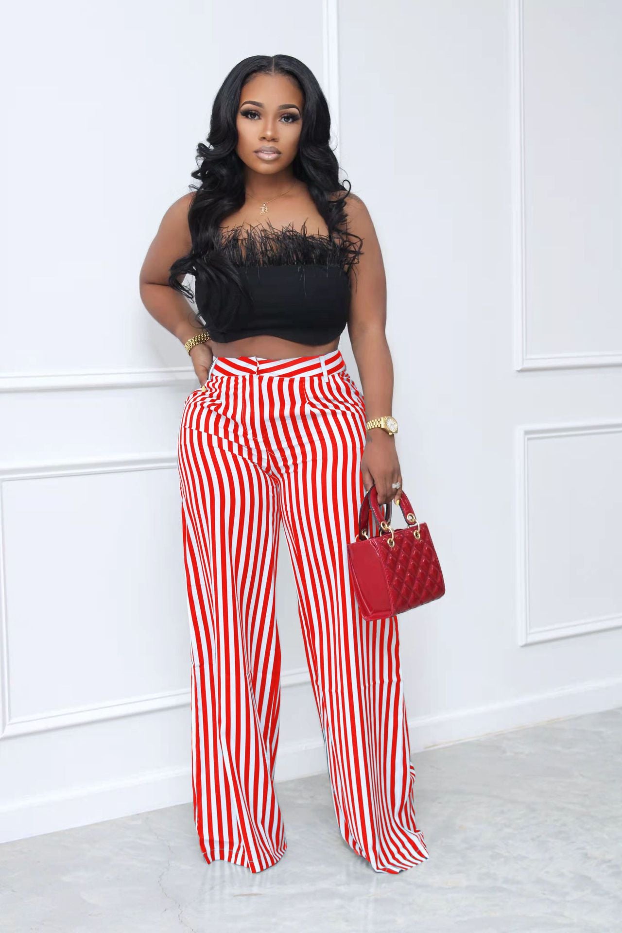 Sexy Ladies Striped Wide Leg Pants (No Stretch) 3