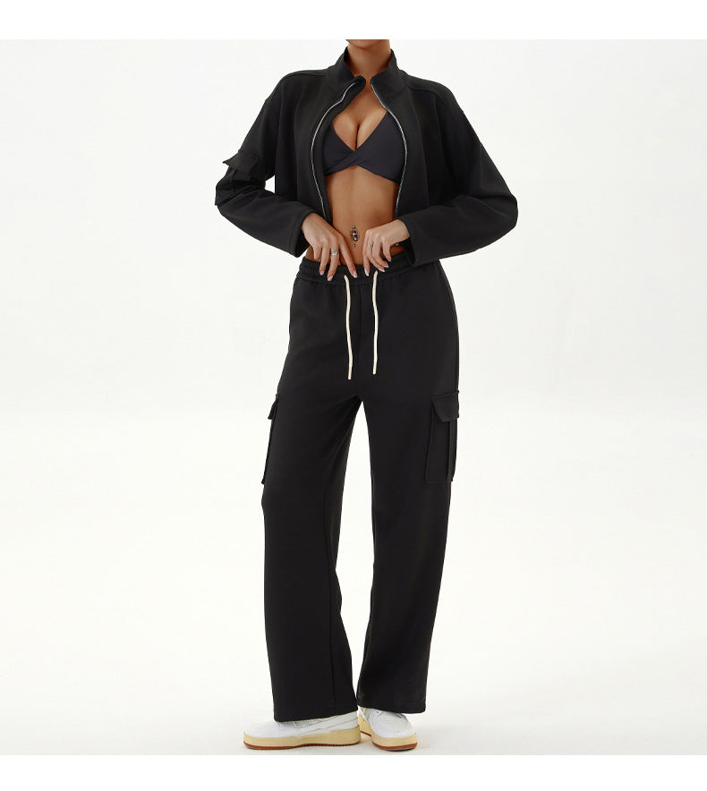 Autumn Winter Women's Casual Sports Loose Zipper Two Piece Pants Set Jogging Yoga Clothes 18