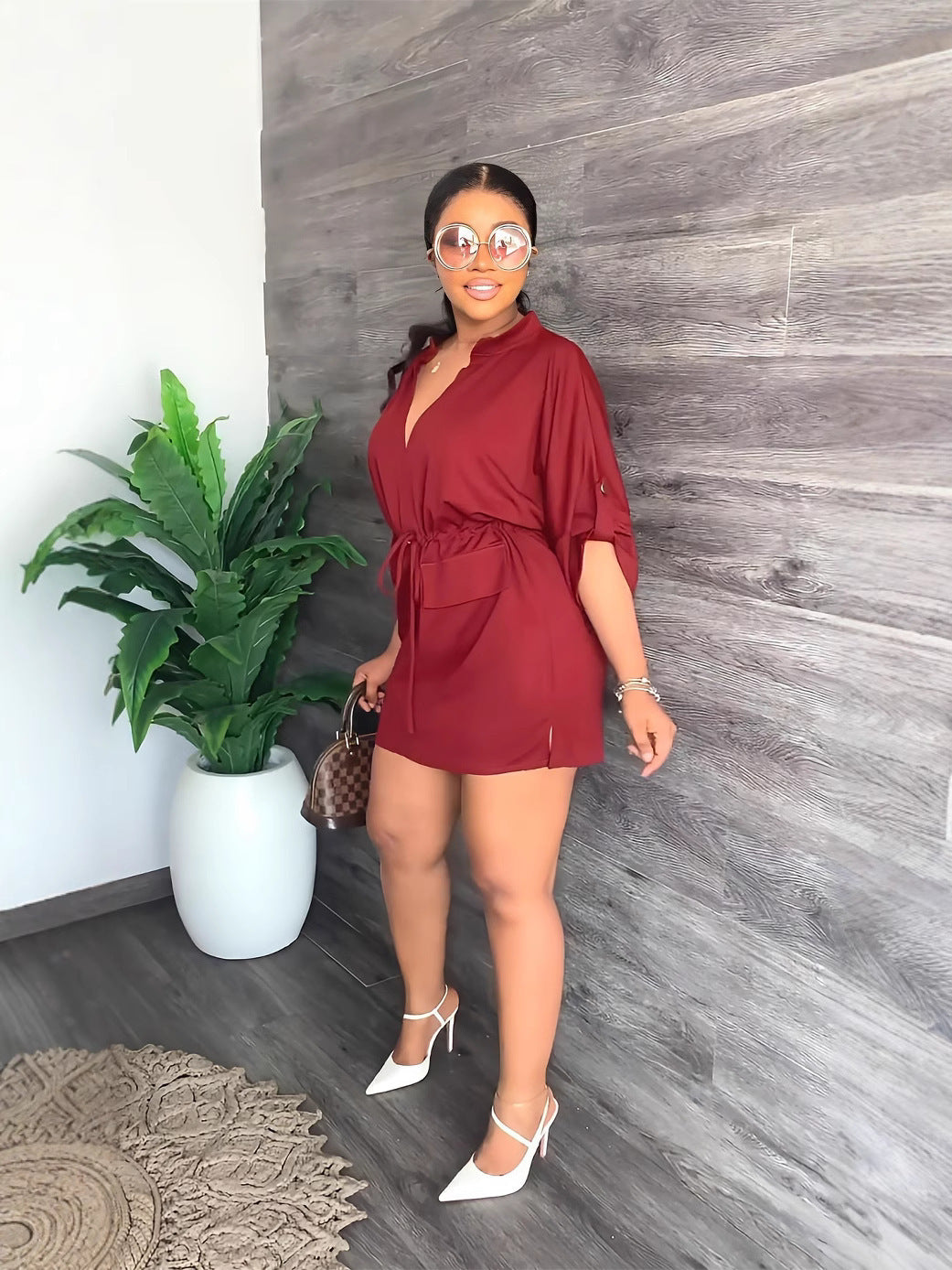 Women v-neck sexy dress lace dress 4