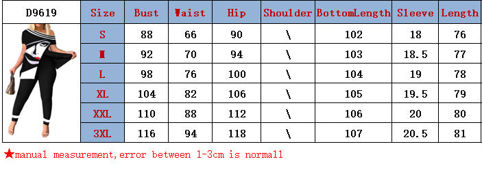 Women's Casual Fashion Graphic Print Slit Short Sleeve Top Pants Two Piece Set 26