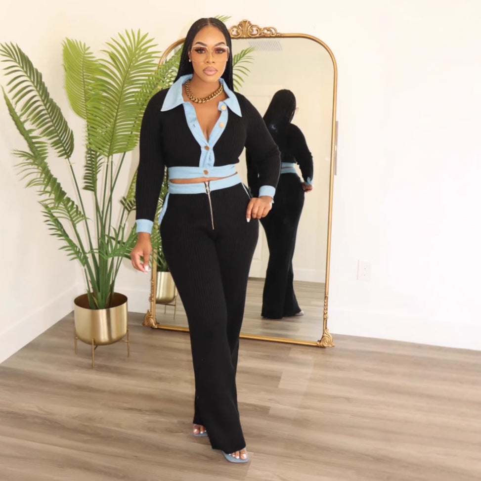 Women Sexy Single-Breasted Top and Pants Two-Piece Set 6