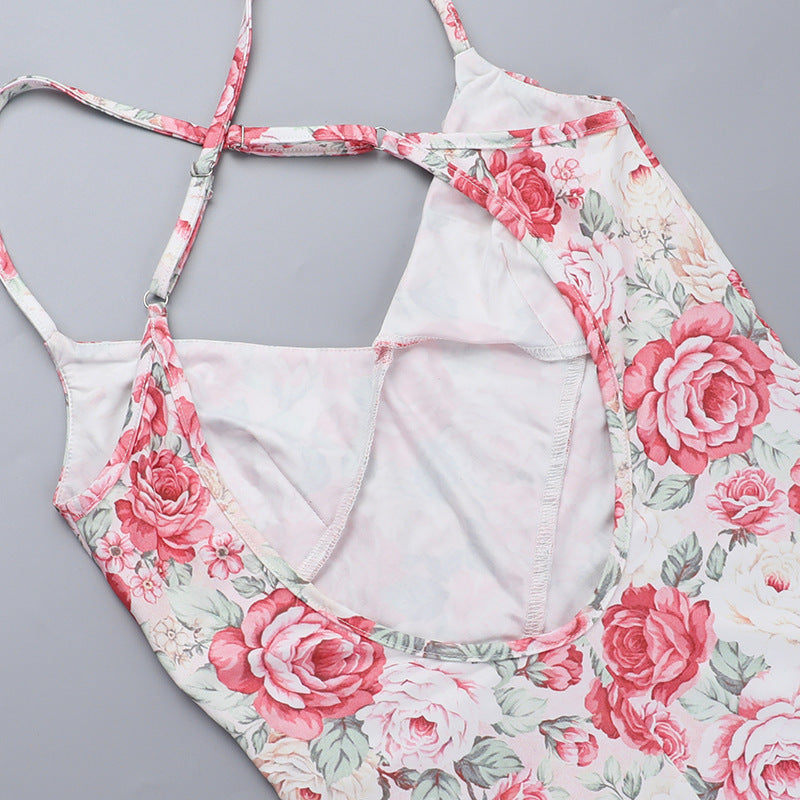 Women Spring Sexy Ruffle Floral Print Slit Dress 17