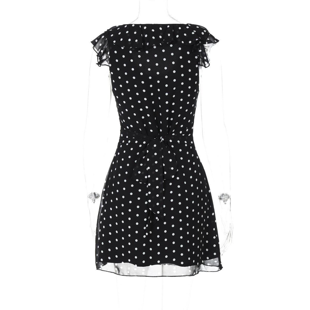 Women Polka Dot Print Sexy V-neck Patchwork Mesh Mini Dress 8