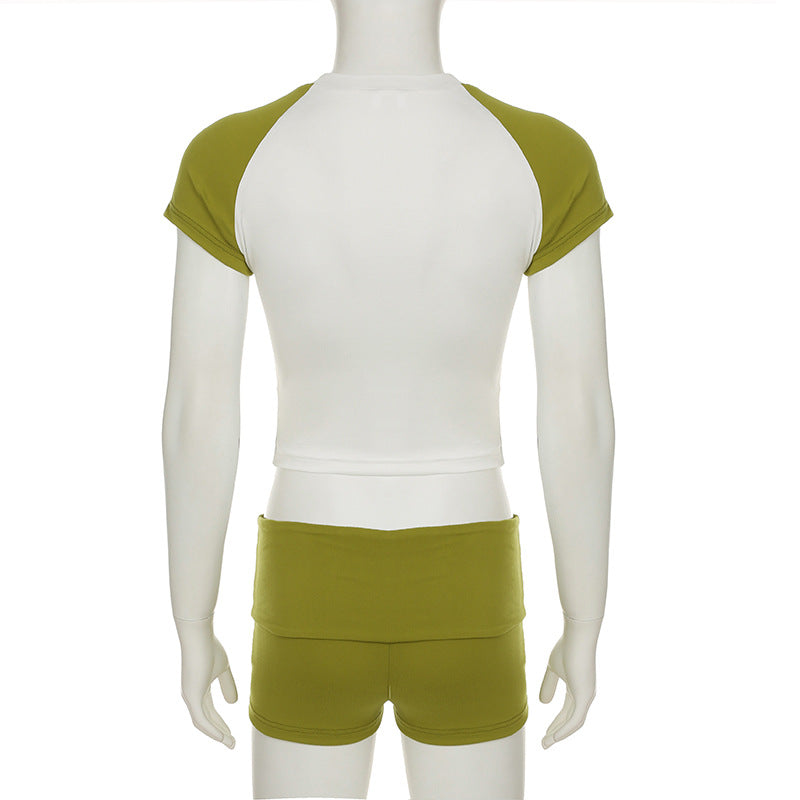 Women Crop short-sleeved T-shirt and shorts sports Casual two-piece suit 8