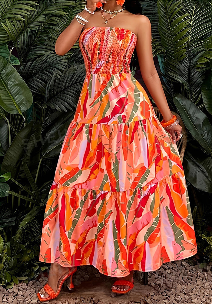 Women Summer Career Sleeveless Printed Strap Dress