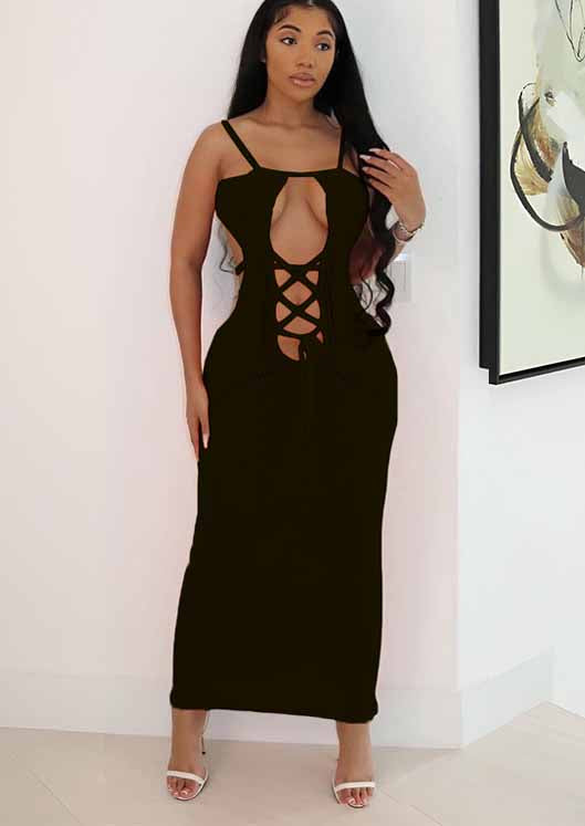 Women's Fashion Casual Sexy Strappy Cutout Low Back Knitting Dress 4
