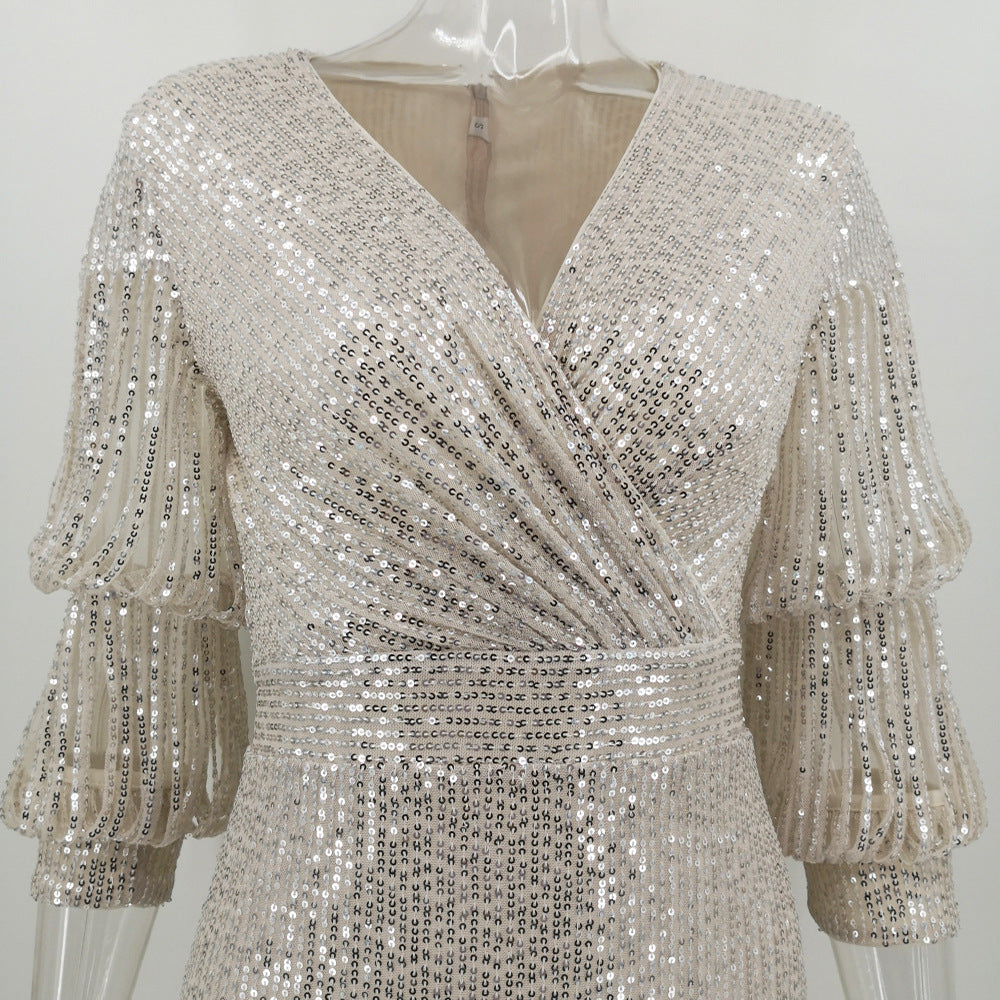 Women Sexy Vintage Green Sequin Dress 14