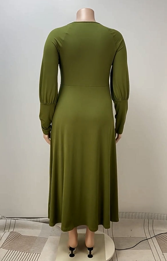 Plus Size Women Long Sleeve Round Neck Frill Dress