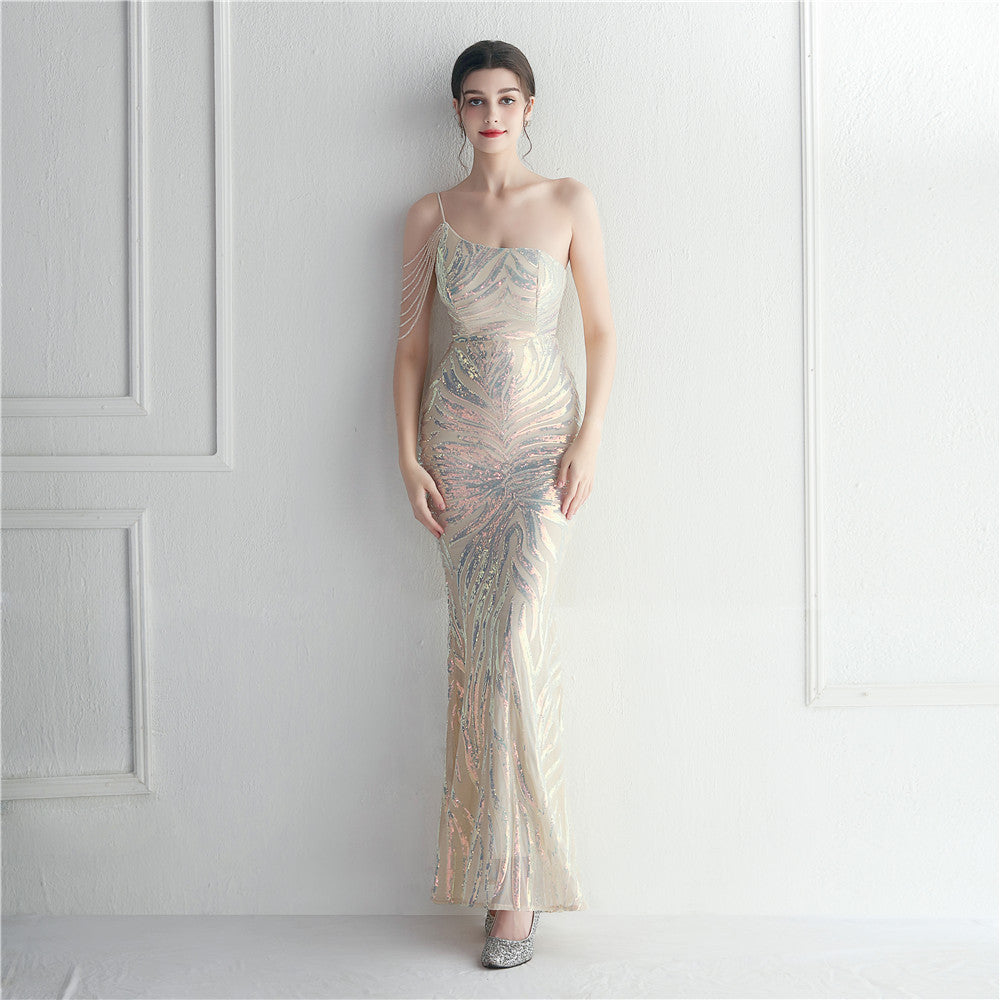 Beading Sexy Strap Slash Shoulder Formal Party Evening Dress Long Mermaid Cocktail Dress 10