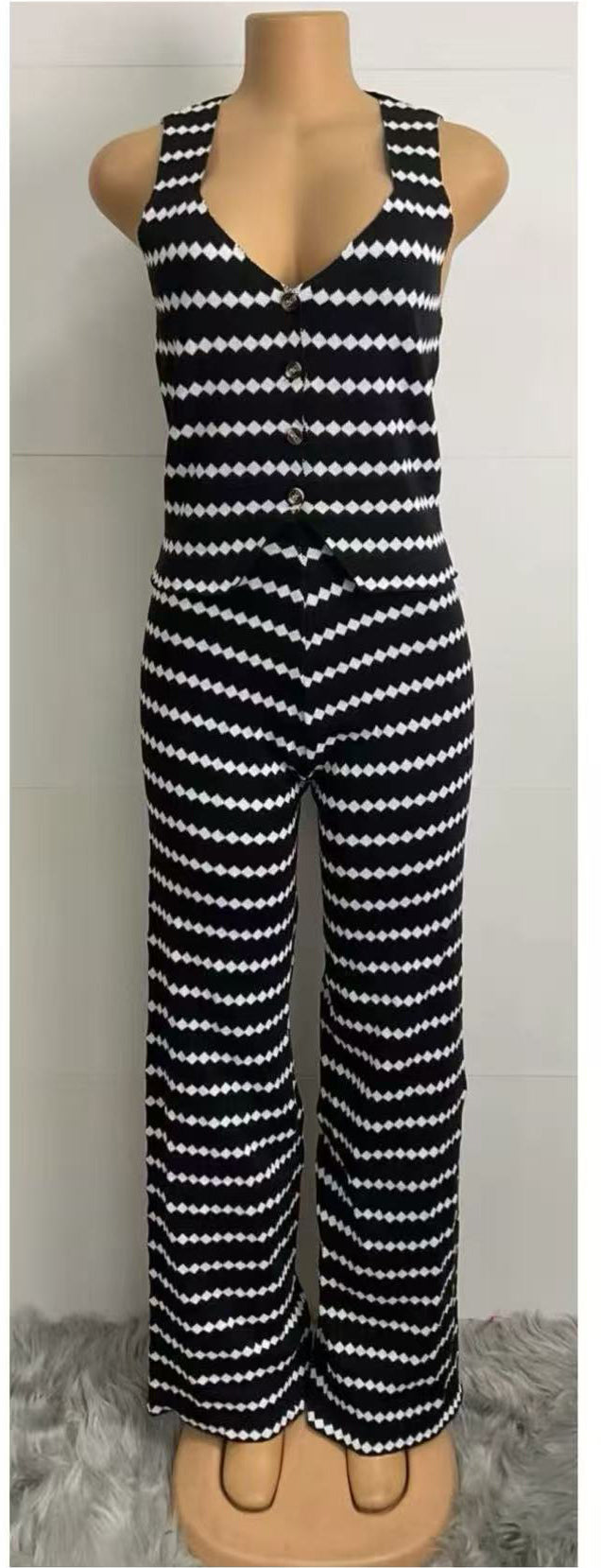 Sexy Striped Women's Sleeveelss Two-Piece Pants Set 3