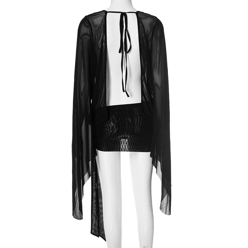 Women's Clothing Sexy Mesh Low-Cut Mini Short Dress 9