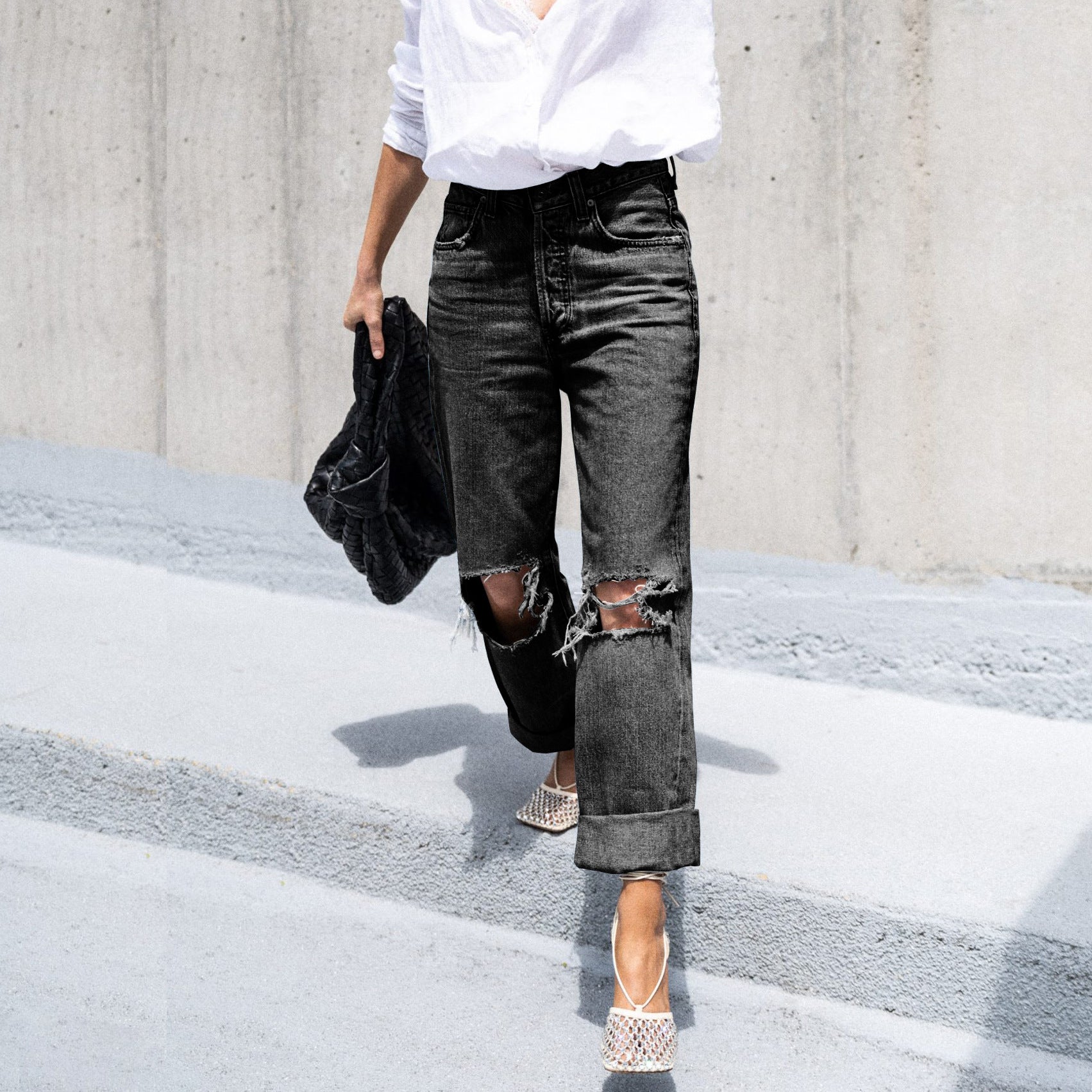 Women Ripped Casual Denim Pants 5