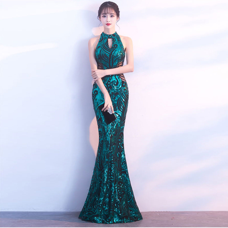 Women Formal Party Halter Neck Elegant Mermaid Evening Gown 3