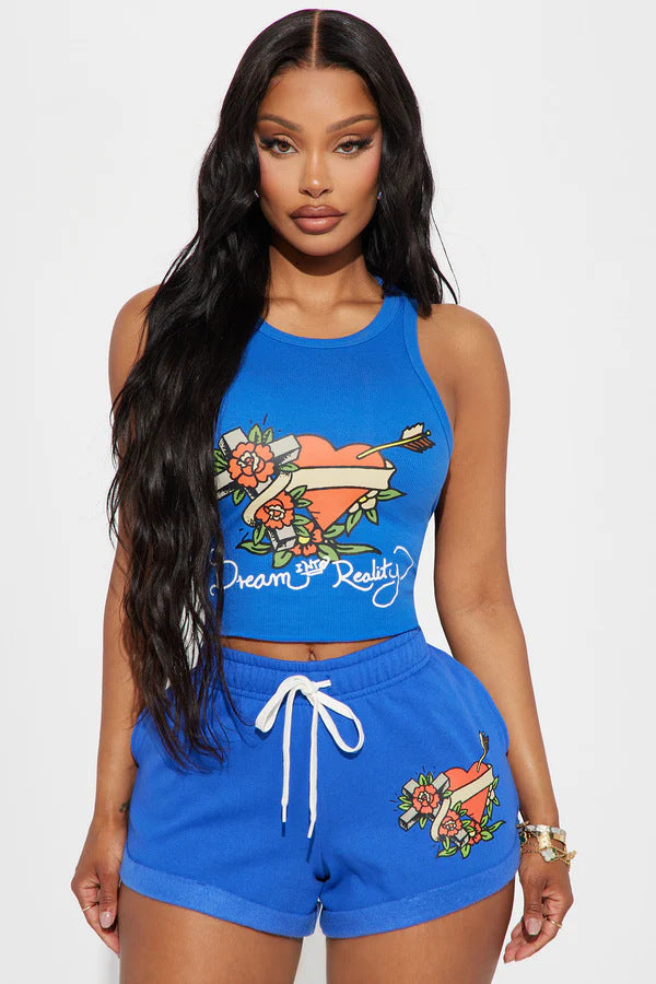 Print Camisole and Casual Shorts Set