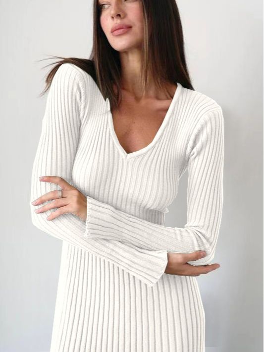 Women Bell Bottom Ribbed Knitting Dress