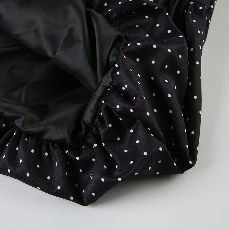 Women Summer French Lace Polka Dot Contrast Flower Bud Mini Dress 32